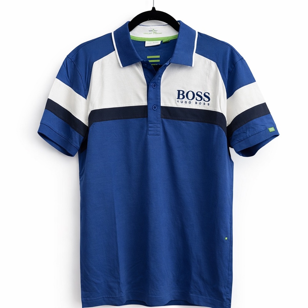 BOSS Hugo Boss Martin Kaymer Golf Polo Shirt Blue Colorblock Performance Men L